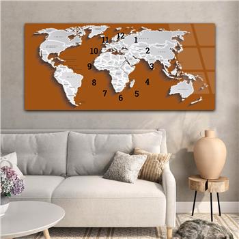 Yatay Saatli Ortadan Vatan Temalı Cam Tablo 095