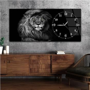 Horizontal bedrucktes Glas mit Kunst und Naturthema und einer Uhr an der Seite 106