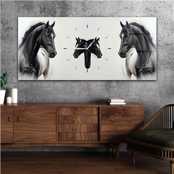 Yatay Ortadan Saatli  Sanat ve Doğa Temalı Cam Tablo 060