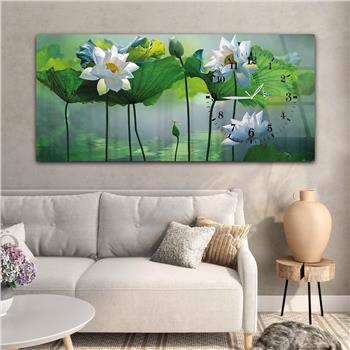 Horizontal bedrucktes Glas mit Kunst und Naturthema und einer Uhr an der Seite 051