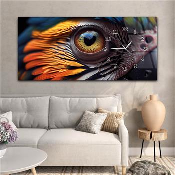 Horizontal bedrucktes Glas mit Kunst und Naturthema und einer Uhr an der Seite 127