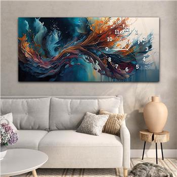 Horizontal bedrucktes Glas mit Kunst und Naturthema und einer Uhr an der Seite 190