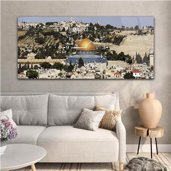 Tableau en verre à thème religieux avec horloge centrale horizontale  012