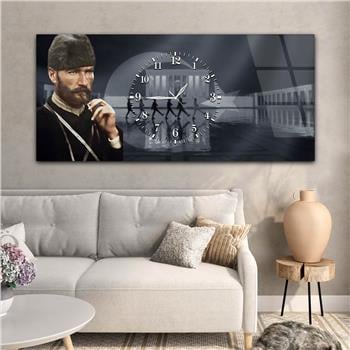 Tableau en verre sur le thème de la nation avec horloge centrale horizontale  054