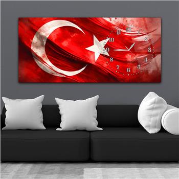 Yatay Saatli Yandan Vatan Temalı Cam Tablo 028