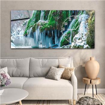 Horizontal bedrucktes Glas mit Kunst und Naturthema und einer Uhr an der Seite 095