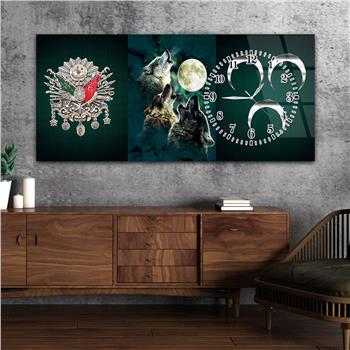 Horizontal bedrucktes Glas mit Nationenthema und einer Uhr an der Seite 009