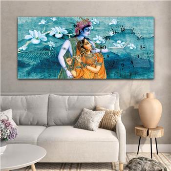 Horizontal bedrucktes Glas mit Kunst und Naturthema und einer Uhr an der Seite 053