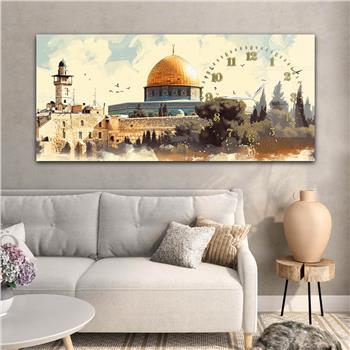 Yatay Saatli Yandan Dini Temalı Cam Tablo 075