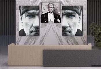 MUSTAFA KEMAL ATATÜK GÖRSELLİ CAM TABLO SAAT SETİ 