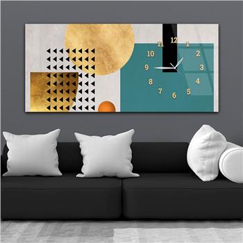 Horizontal bedrucktes Glas mit Kunst und Naturthema und einer Uhr an der Seite 151