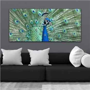 Horizontal bedrucktes Glas mit Kunst- und Naturthema und einer Uhr in der Mitte 026