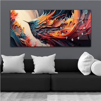 Horizontal bedrucktes Glas mit Kunst und Naturthema und einer Uhr an der Seite 189