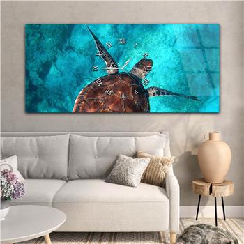 Horizontal bedrucktes Glas mit Kunst- und Naturthema und einer Uhr in der Mitte 009