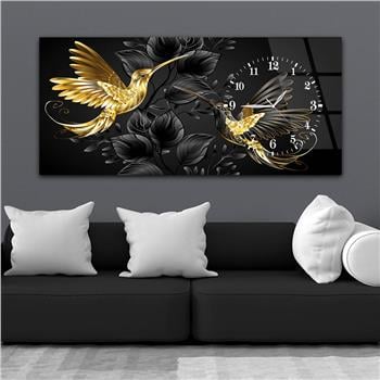 Horizontal bedrucktes Glas mit Kunst und Naturthema und einer Uhr an der Seite 089