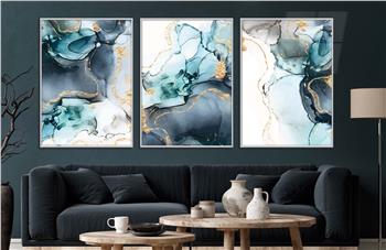 Alüminyum Çerçeveli Sanat Temalı 3lü Set CAM Tablo 0024