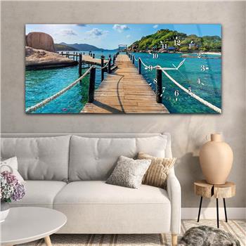 Yatay Saatli Yandan Sanat ve Doğa Temalı Cam Tablo 013