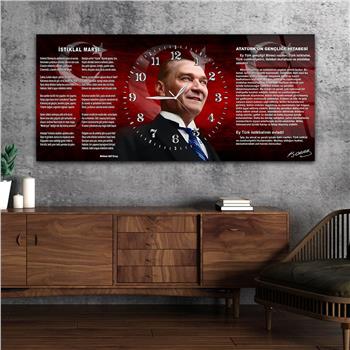 Yatay Saatli Ortadan Vatan Temalı Cam Tablo 144