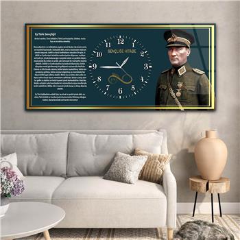 Tableau en verre sur le thème de la nation avec horloge centrale horizontale  040