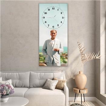 Dikey Üsten Saatli Vatan Temalı Cam Tablo 002