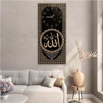Dikey Üstten Saatli Dini Temalı Cam Tablo 010
