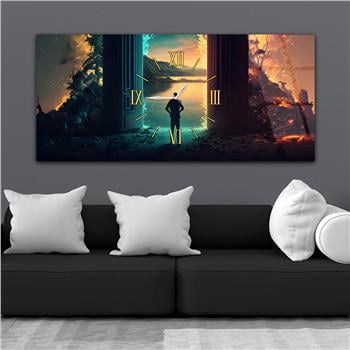 Yatay Ortadan Saatli  Sanat ve Doğa Temalı Cam Tablo 108