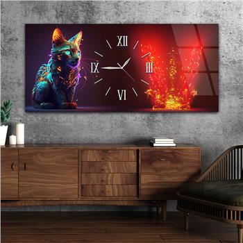 Yatay Ortadan Saatli  Sanat ve Doğa Temalı Cam Tablo 087