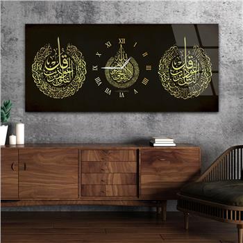 Tableau en verre à thème religieux avec horloge centrale horizontale  080