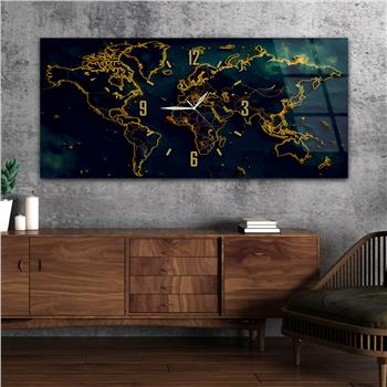 Yatay Saatli Ortadan Vatan Temalı Cam Tablo 109