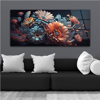 Horizontal bedrucktes Glas mit Kunst und Naturthema und einer Uhr an der Seite 183