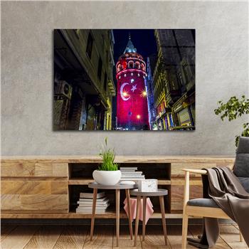 GALATA KULESİ TÜRK BAYRAĞI TEMALI CAM TABLO 