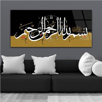 Tableau en verre à thème religieux avec horloge centrale horizontale  027