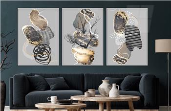 Alüminyum Çerçeveli Sanat Temalı 3lü Set CAM Tablo 0084