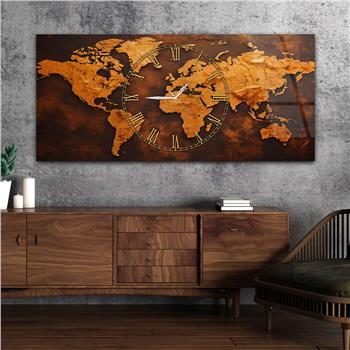 Yatay Saatli Ortadan Vatan Temalı Cam Tablo 129