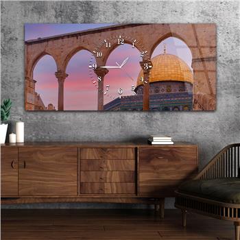 Tableau en verre à thème religieux avec horloge centrale horizontale  041