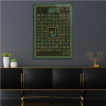 ESMAÜL HÜSNA ALLAHIN 99ADI YAZILI CAM TABLO