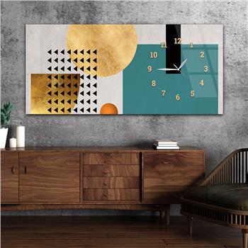 Horizontal bedrucktes Glas mit Kunst und Naturthema und einer Uhr an der Seite 151