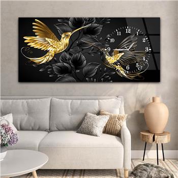 Horizontal bedrucktes Glas mit Kunst und Naturthema und einer Uhr an der Seite 089