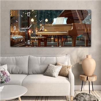 Yatay Saatli Yandan Sanat Temalı Cam Tablo 378