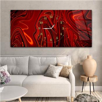 Kırmızı Dalgalı Saatli Cam Tablo