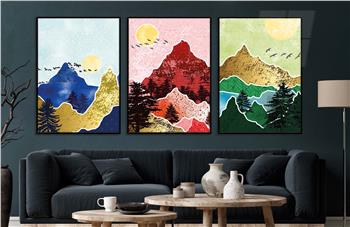 Alüminyum Çerçeveli Sanat Temalı 3lü Set CAM Tablo 0020