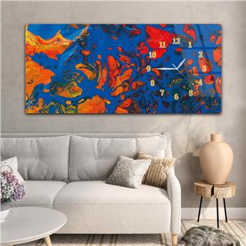 Horizontal bedrucktes Glas mit Kunst und Naturthema und einer Uhr an der Seite 144