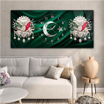 Yatay Saatli Ortadan Vatan Temalı Cam Tablo 149