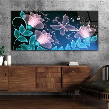 Horizontal bedrucktes Glas mit Kunst und Naturthema und einer Uhr an der Seite 083