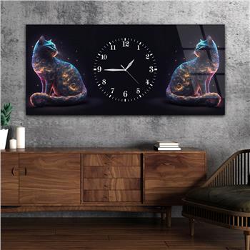 Yatay Ortadan Saatli  Sanat ve Doğa Temalı Cam Tablo 075