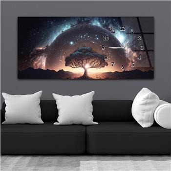 Yatay Saatli Yandan Sanat ve Doğa Temalı Cam Tablo 213