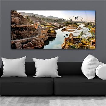 Yatay Saatli Yandan Sanat ve Doğa Temalı Cam Tablo 018