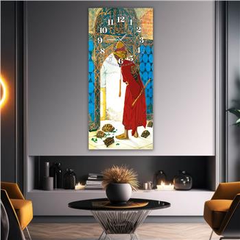 Dikey Üstten Saatli Sanat Temalı Cam Tablo 003