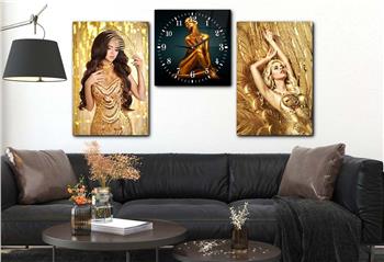 SANAT TEMALI CAM TABLO SAAT SETİ 