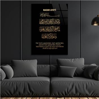 NAZAR AYETİ VE MANASI YAZILI CAM TABLO 